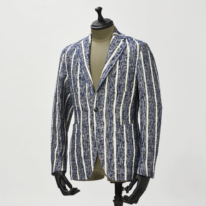 【送料無料】 THE GIGI【ザ ジジ】 シングルジャケット ANGIE B278 4 cotton boucle　stripe BLUE WHITE(コットン ブークレ ストライプ ブルー ホワイト)