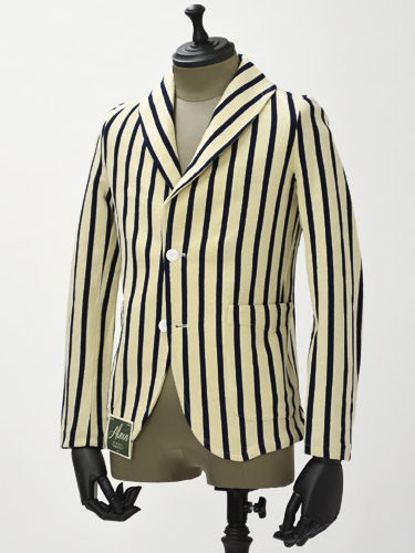 ALAIN【アラン】ジャージーショールカラージャケットCRISTIANO G185 3 cotton NAVY STRIPE(コットン ネイビー ストライプ)