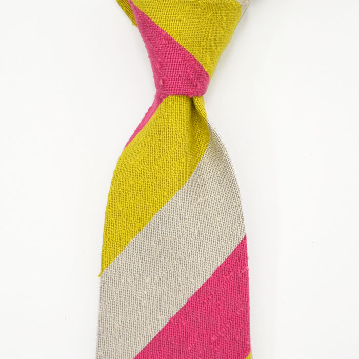 DARKNOT【ダークノット】 ネクタイ TIE CALABRITTO B 03 3 silk regimental stripes PINK YELLOW（シルク レジメンタル ピンクイエロー）