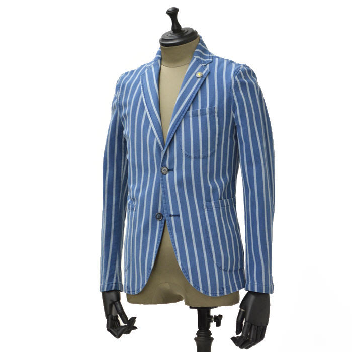 【送料無料】Giannetto【ジャンネット】シャツジャケット 4G339JK 004 cotton stripe BLUE WHITE(ストライプ ブルー ホワイト)