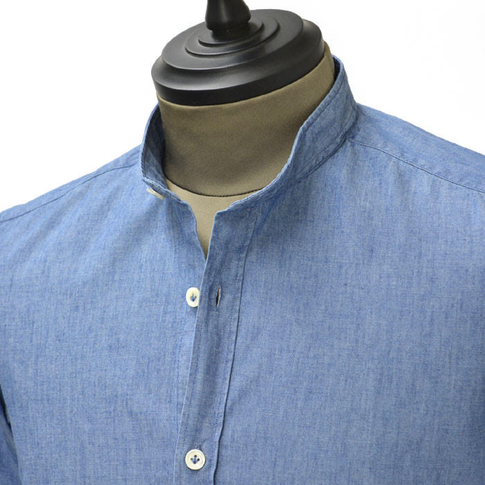 Giannetto【ジャンネット】バンドカラーシャツ SLIM FIT 4G35437LCO 001 cotton shanbure WASHED BLUE(スリムフィット コットン シャンブレ ウォッシュドブルー)