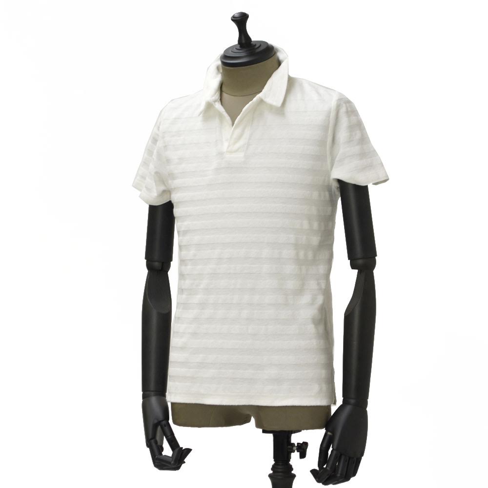 Seagreen【シーグリーン】パイルボーダースキッパーポロシャツ cotton WHITE(コットン ホワイト）