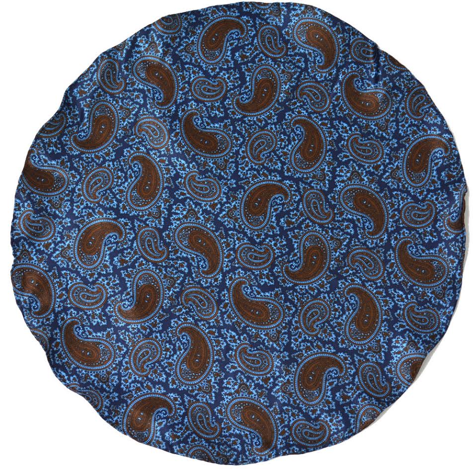 DOLCEPUNTA【ドルチェプンタ】 ポケットチーフ ROUND A1602 1 silk paisley NAVY BLUE (シルク ペイズリー ネイビー/ブルー)