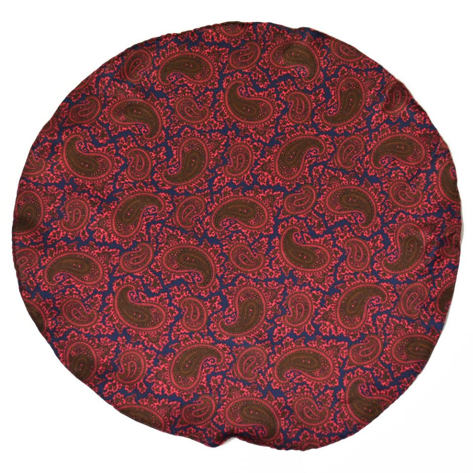 DOLCEPUNTA【ドルチェプンタ】 ポケットチーフ ROUND A1602 2 silk paisley NAVY RED (シルク ペイズリー ネイビー/レッド）
