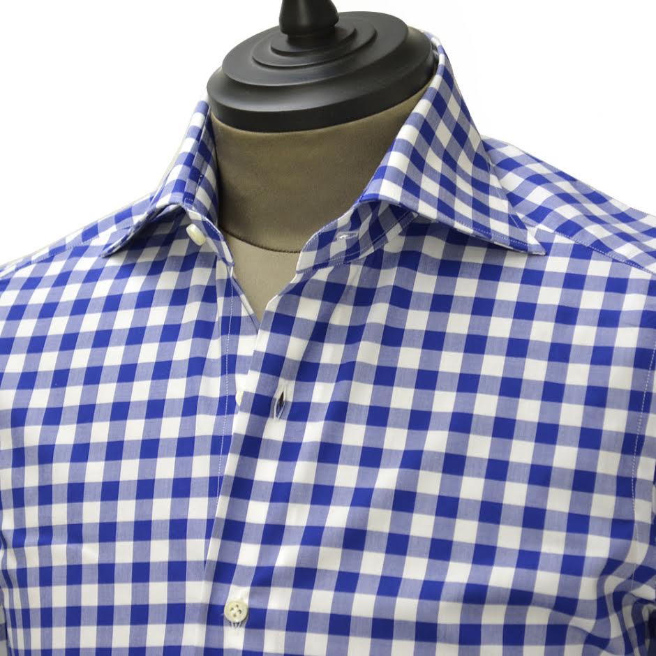 Giannetto【ジャンネット】ドレスシャツ SLIM FIT 6B18300L66 009 blue label コットン ポプリン ギンガムチェック ブルー ホワイト