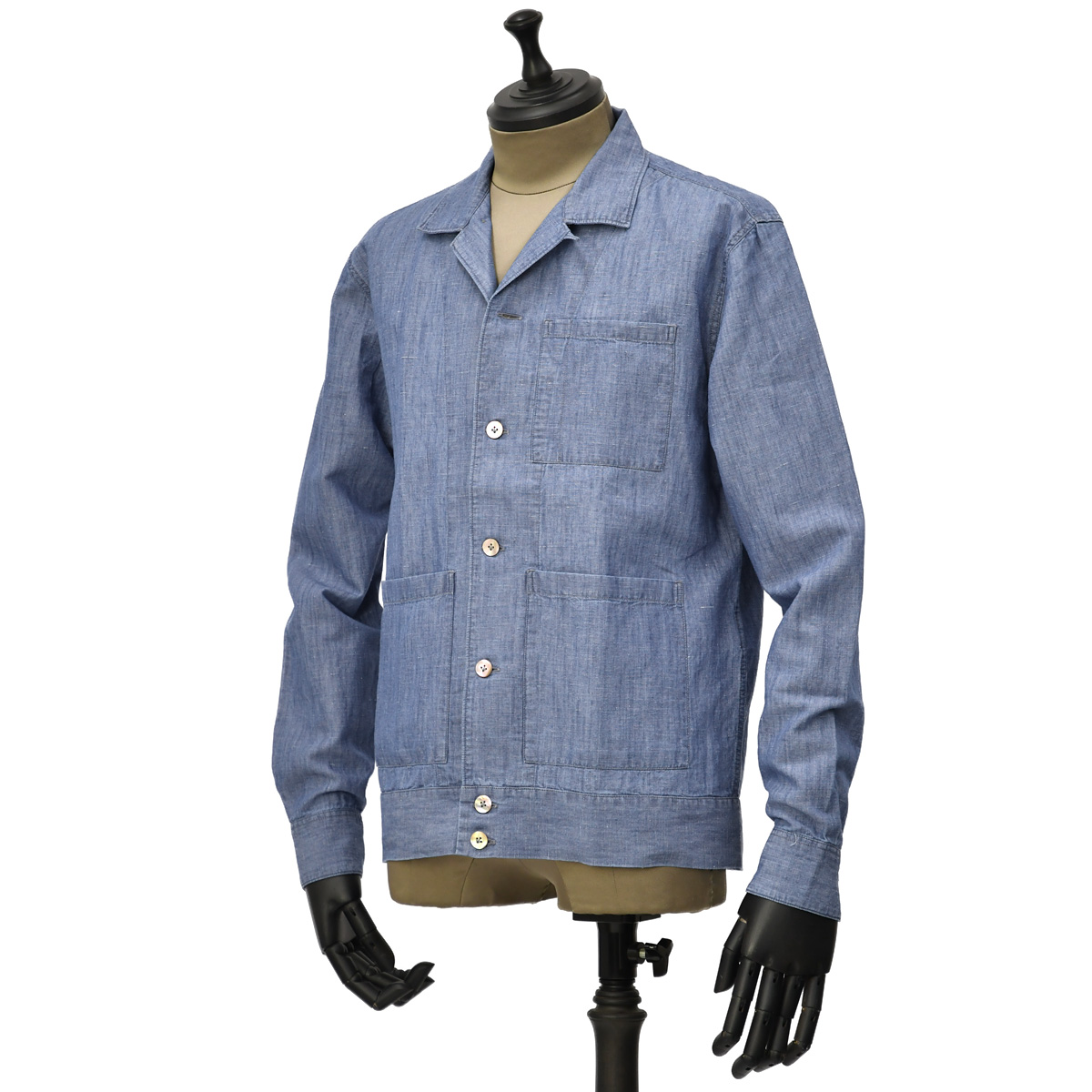 THE GIGI【ザ ジジ】オープンカラーシャツ BELL D-M900 コットン リネン シャンブレー ウオッシュド ブルー