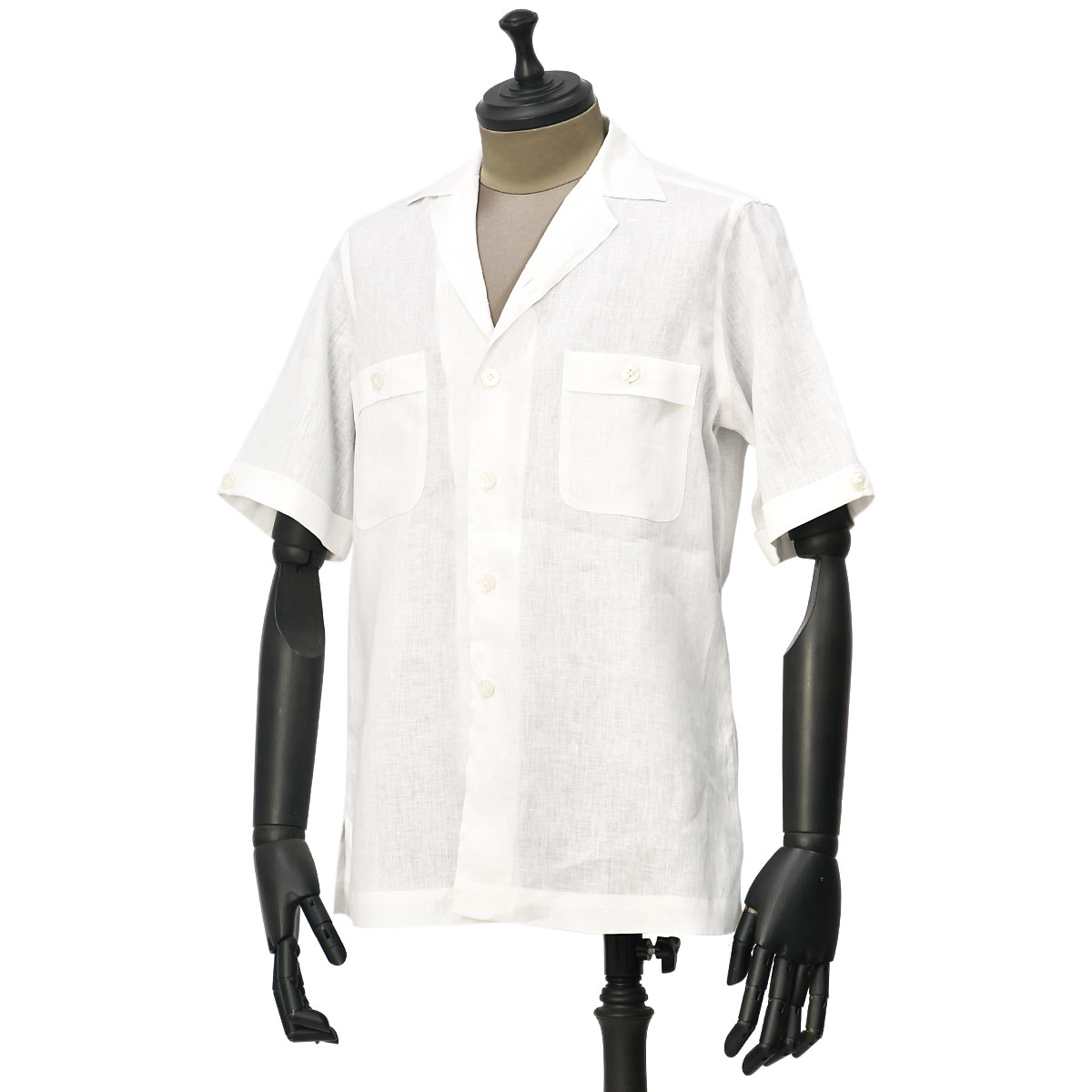 Bagutta【バグッタ】オープンカラーシャツ SLP GM 00045 00045 001 リネン ホワイト