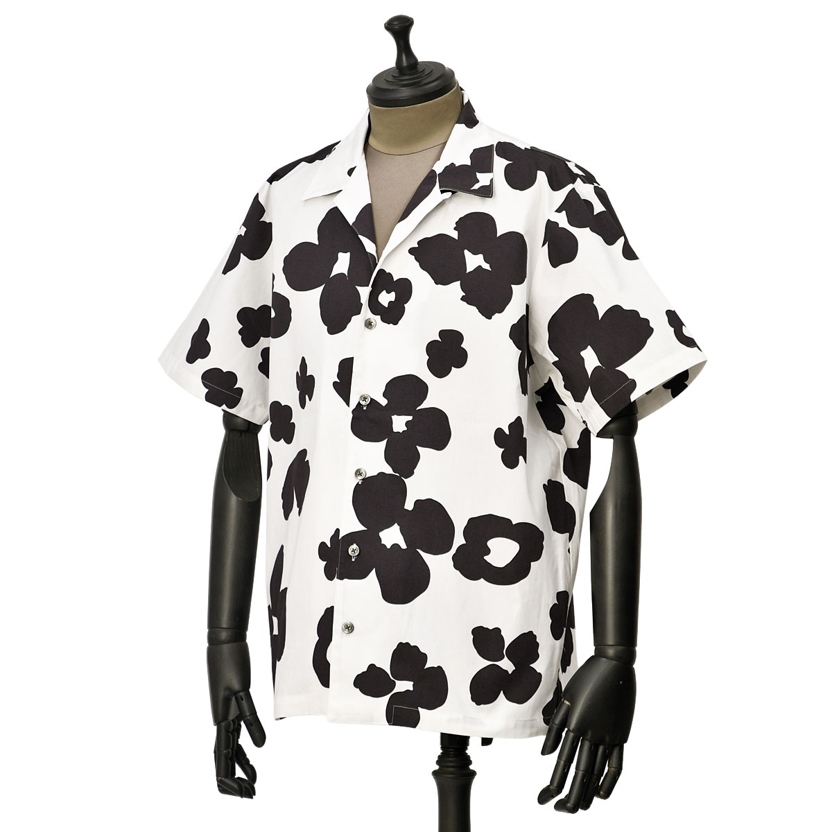 Seagreen【シーグリーン】オープンカラーシャツ MSEA23S0788-G WHITE 10 コットン リネン フラワー ホワイト ブラック
