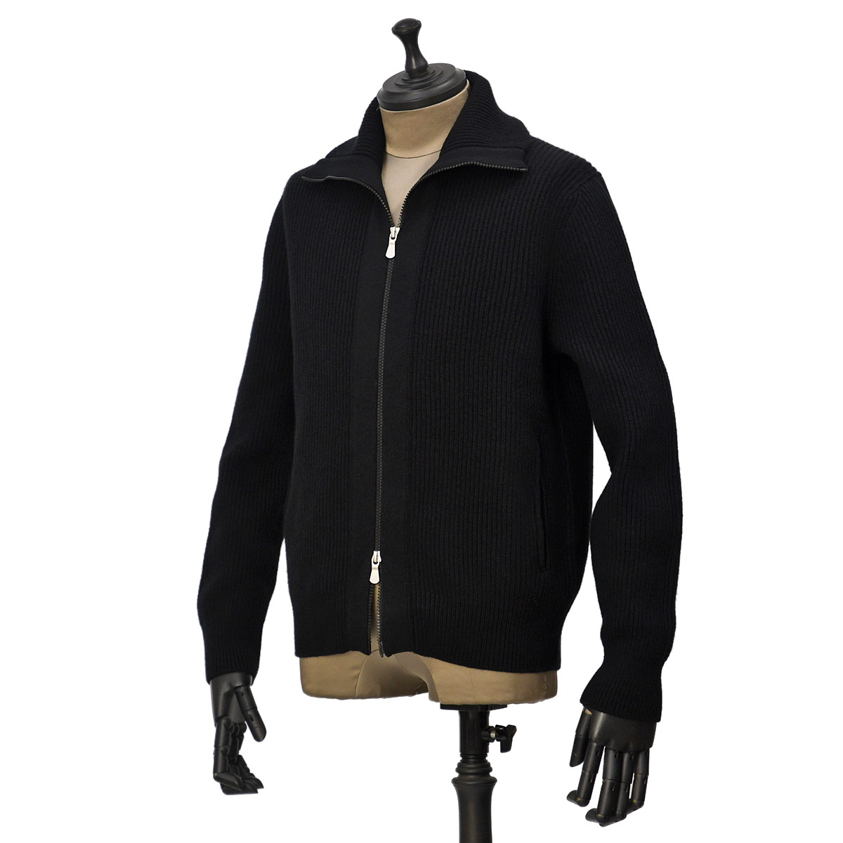 GRAN SASSO【グランサッソ】ジップアップニットブルゾン 23112 25075 099 ウール ブラック