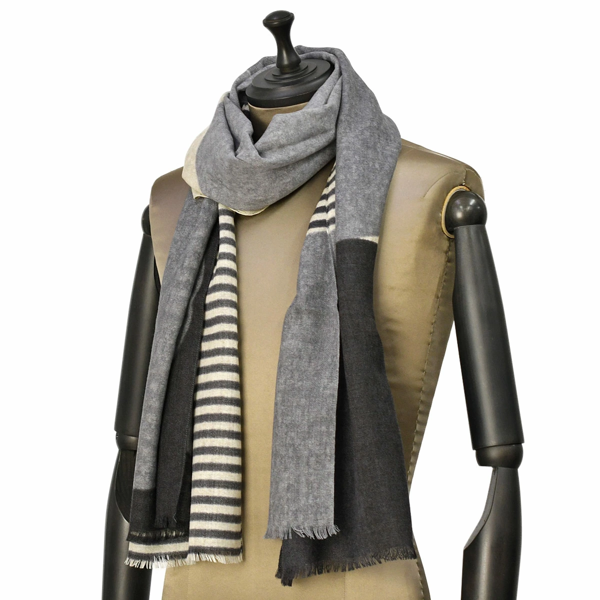 GIERRE【ジエレ】ストール 252226 1 ウール ボーダー グレー