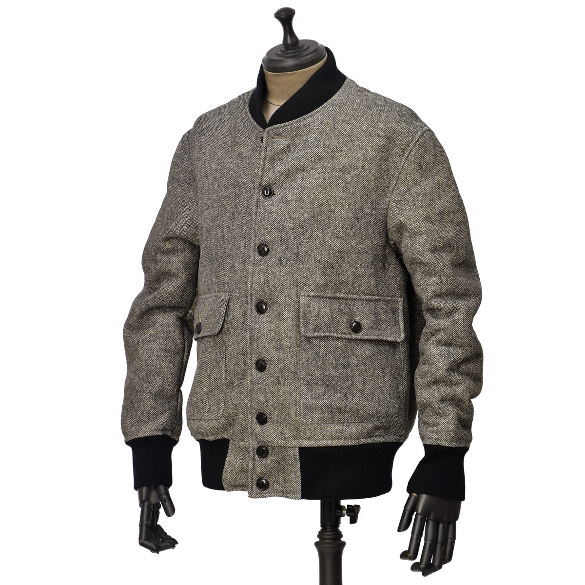 REBEL TOUCH【レーベルタッチ】ムートンブルゾン LINCORN ヘリンボーンプリント ムートン ブラウン