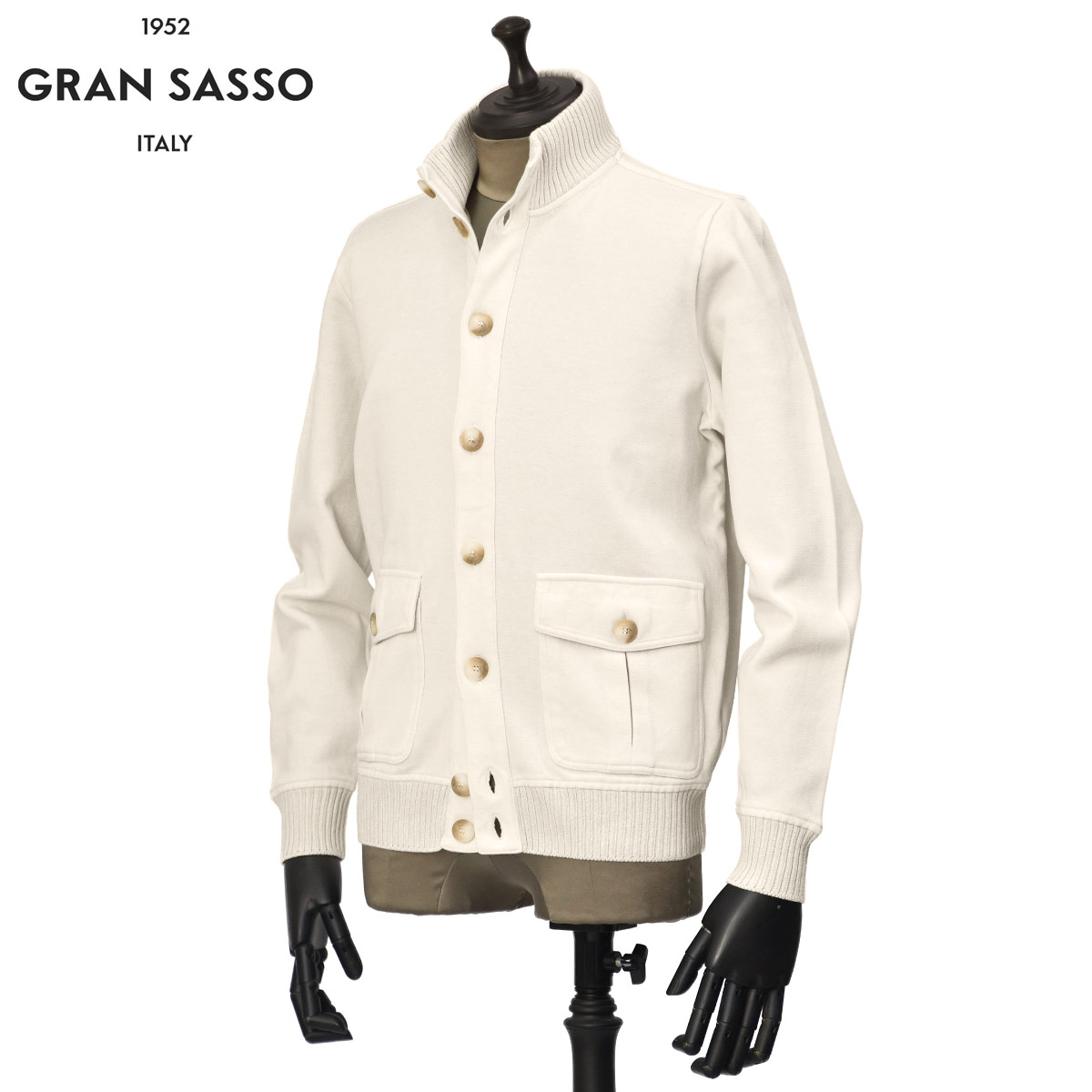 GRAN SASSO【グランサッソ】スタンドカラー ヴァルスター型ブルゾン 78152 76008 006 コットン オフホワイト GRAN SASSO【グランサッソ】スタンドカラー ヴァルスター型ブルゾン 78152 76008 006 コットン オフホワイト